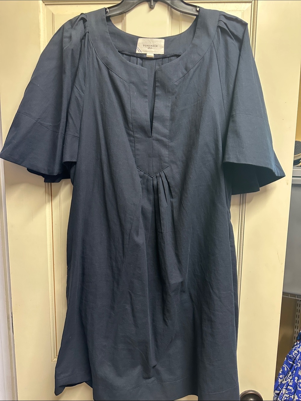 Pomander Place Navy Pleated Short Sleeve Dress